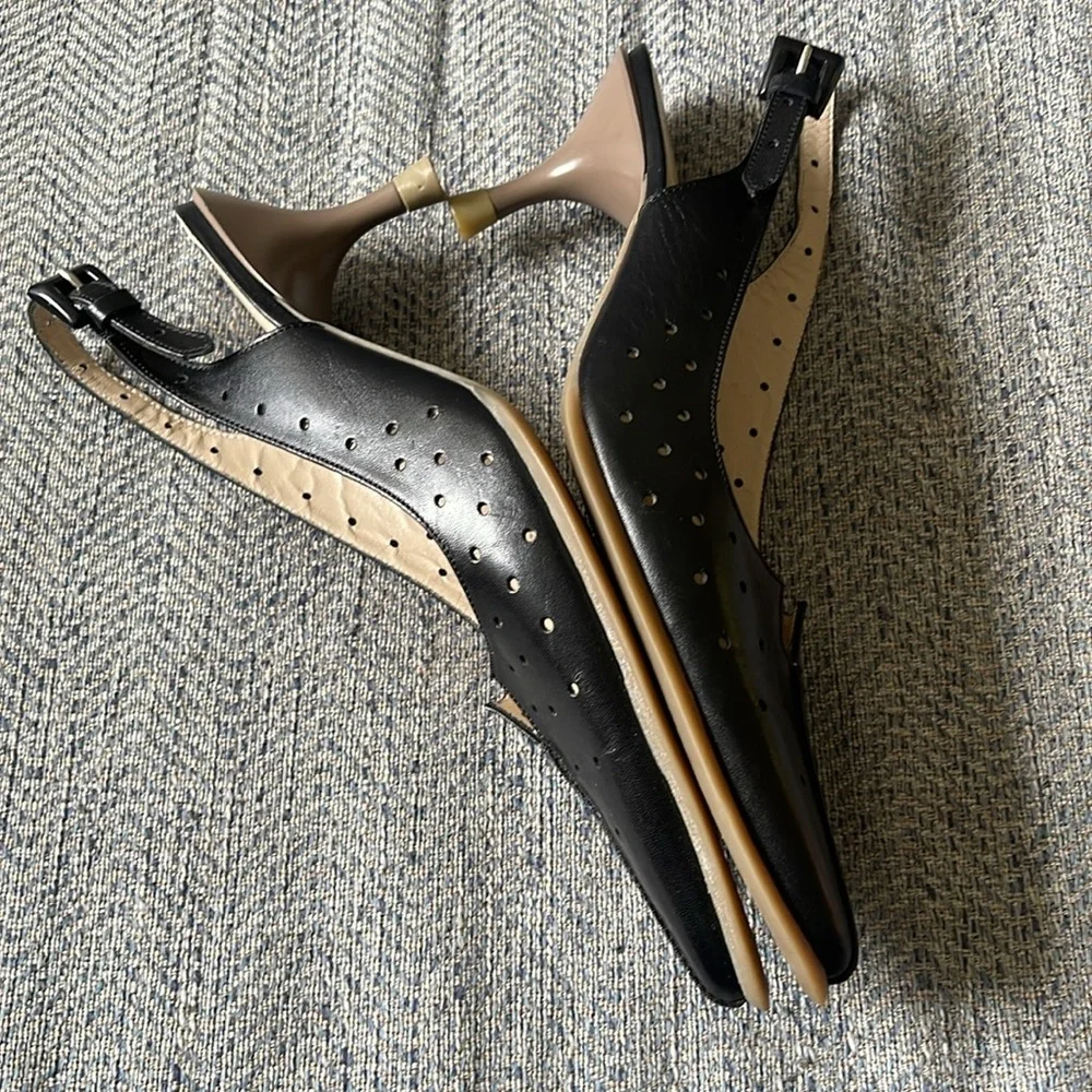 Mosquitos Women’s Black Perforated Leather Sling Back kittens Shoes Size: 5 - Picture 12 of 13